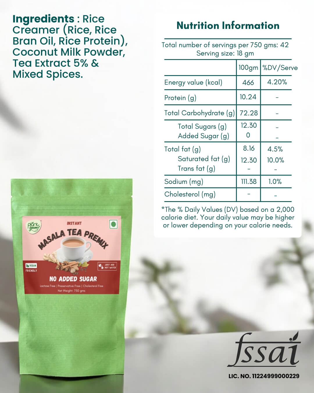 No Added Sugar Tea Premix - Masala (750g