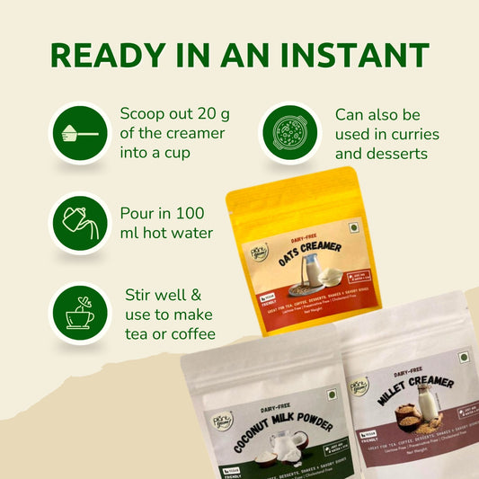 Creamer Trial Pack | Millet Creamer + Coconut Milk Powder + Oats Creamer (100g Each)